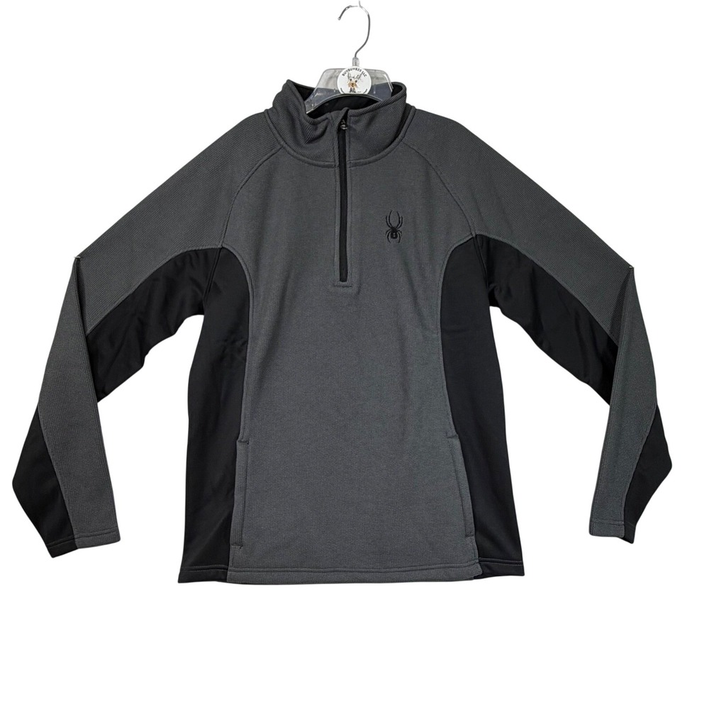 Spyder Mens Polar 1/4 Zip‎ Pullover Gray Black Athletic Top